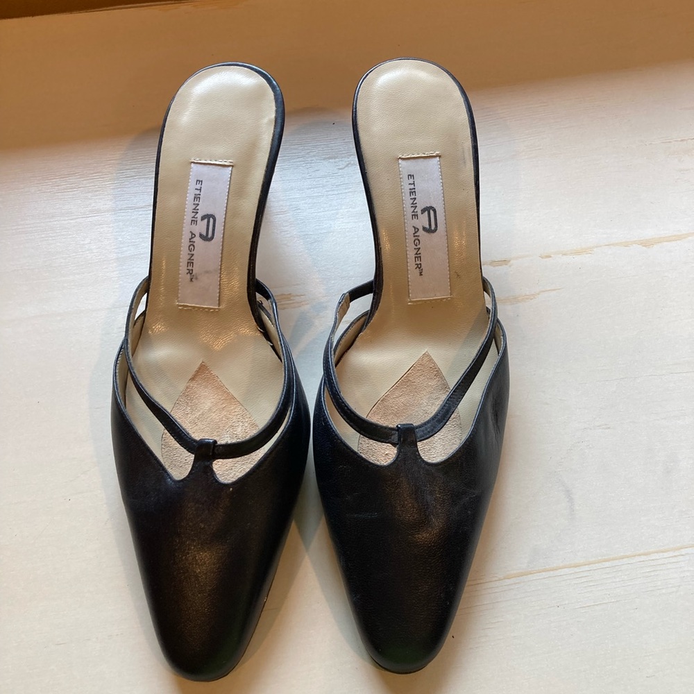 Aigner Black Leather Mules